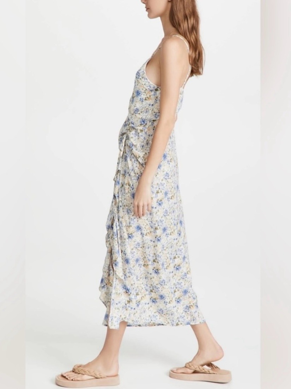 En Saison Floral Wrap Midi Dress in Blue & Cream Size Medium - Picture 3 of 6